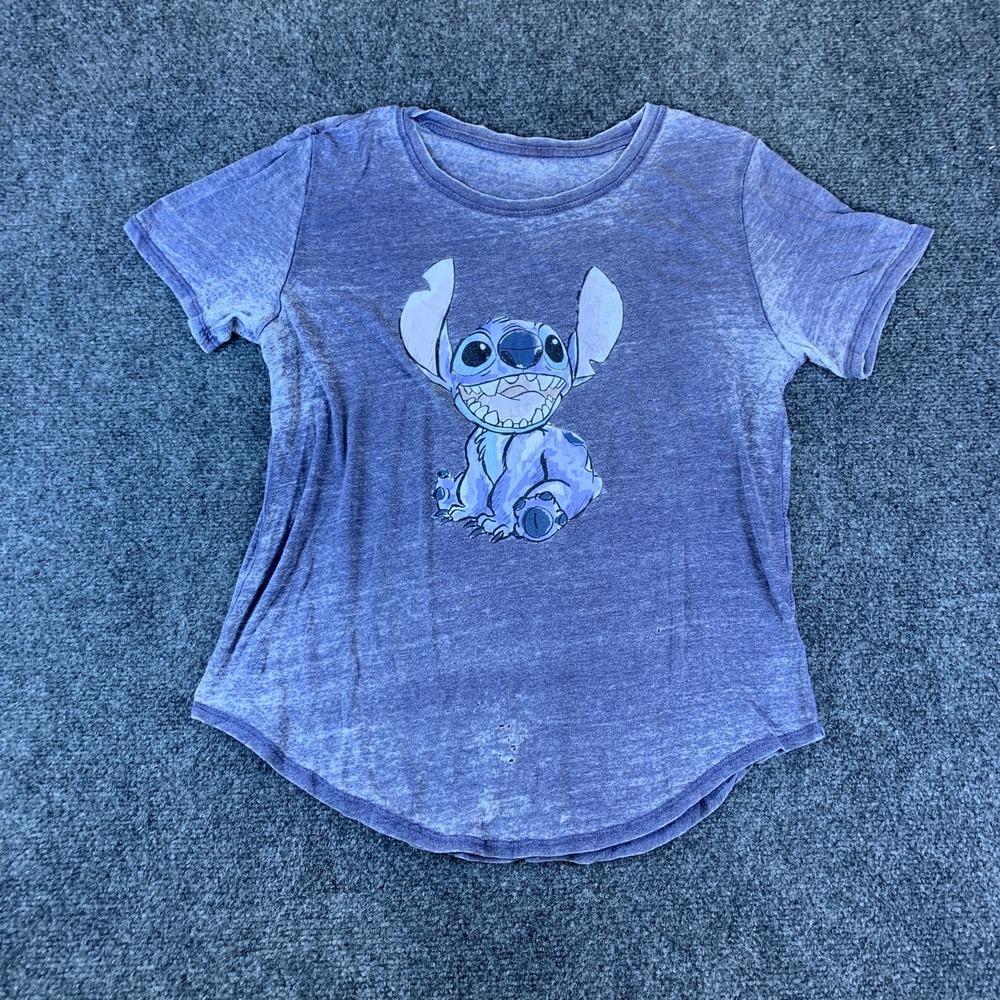 Disney Stitch T-Shirt Womens M Blue Good Acid Wash Graphic Cotton Tee